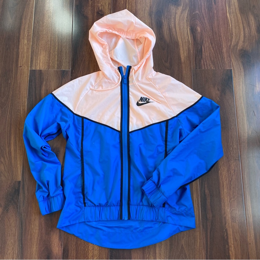 Nike Lightweight Windbreaker Jacket With Hood Cobalt Blue and Peach